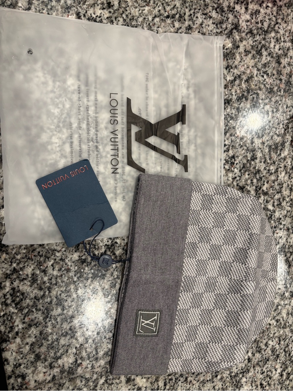 Louis Vuitton Gray Checkered Knit Beanie